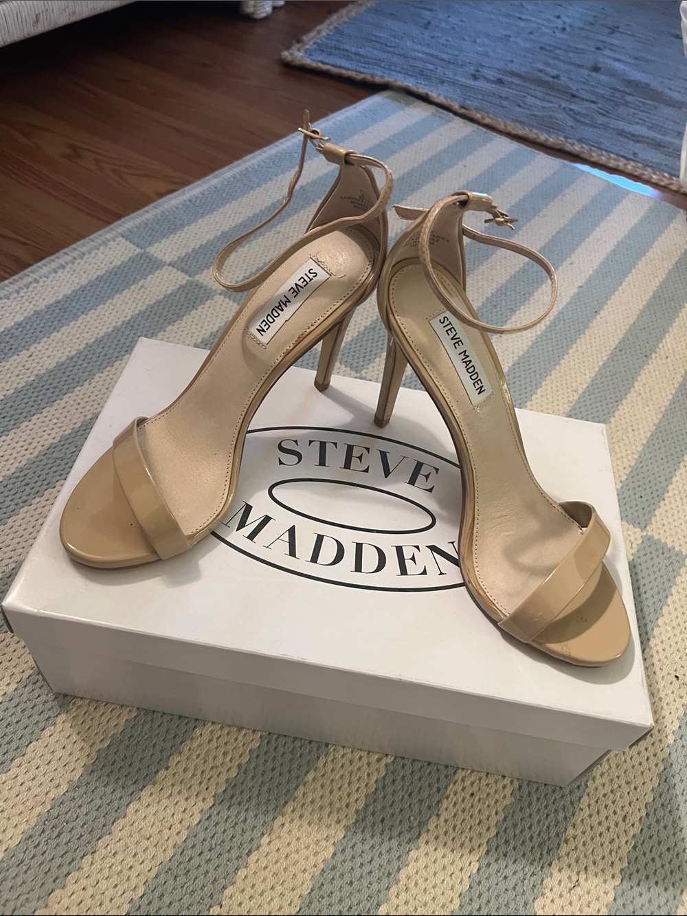 Steve Madden Nude Patent Ankle-Strap Stilettos